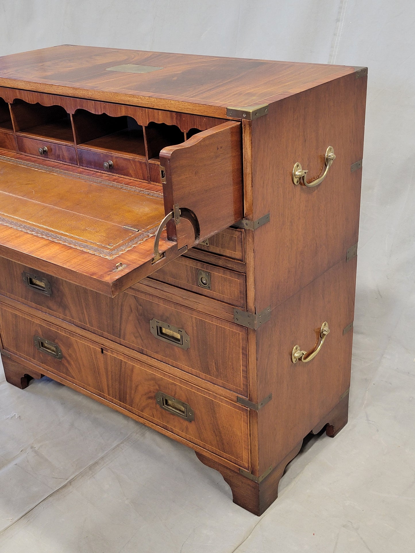 Vintage English Mahogany Campaign Butler's Chest of Drawers With Desk (RL)