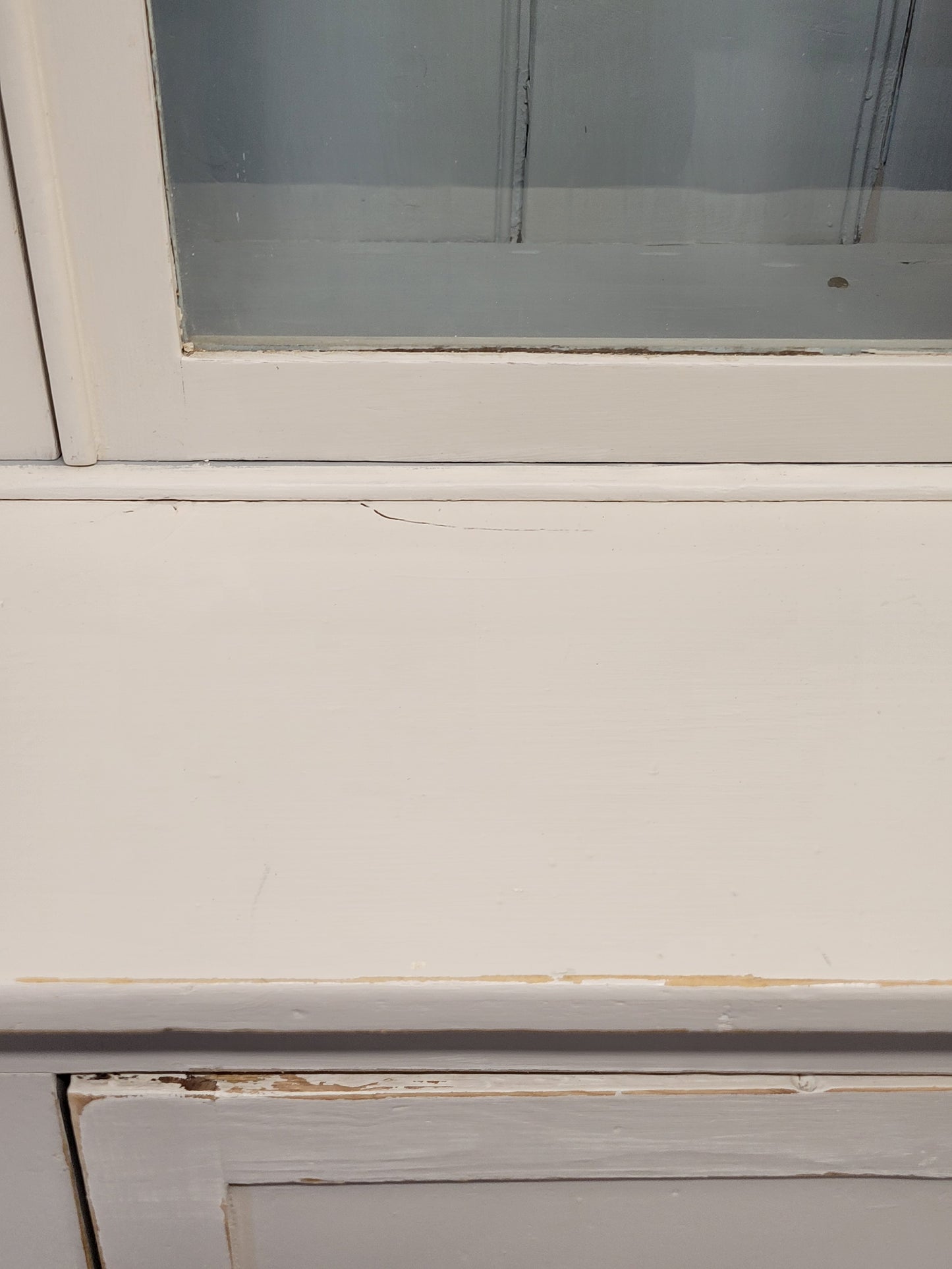 Antique English Country Painted Two Piece China or Curio Cabinet