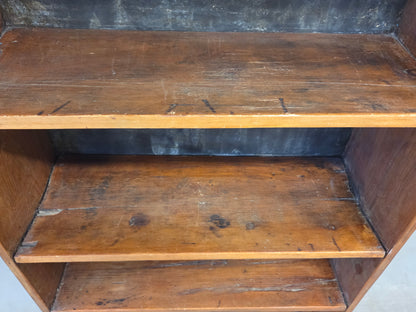 Vintage Rustic Primitive Handmade Pine Bookcase with Metal Backing