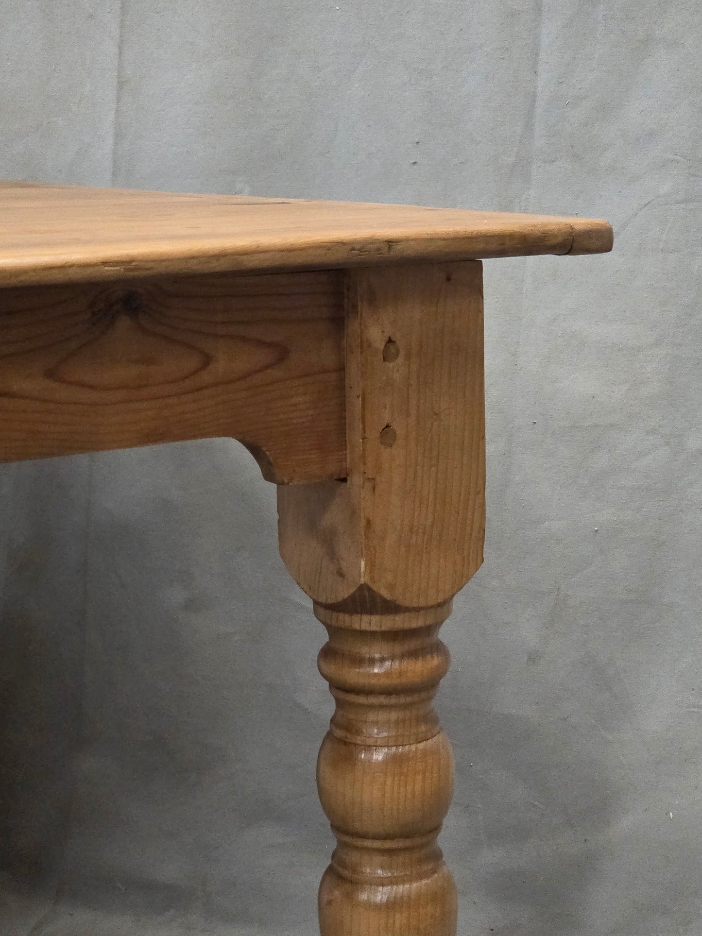 Vintage English Pine Rustic Turned Leg 8' Long Dining Farmhouse Table