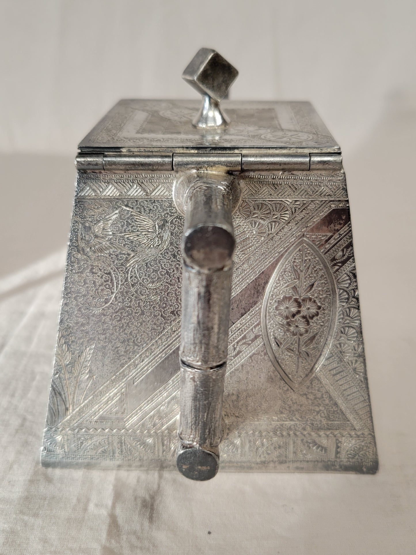 Antique James W. Tufts Boston Engraved Silverplate Aesthetic Movement Tea Set