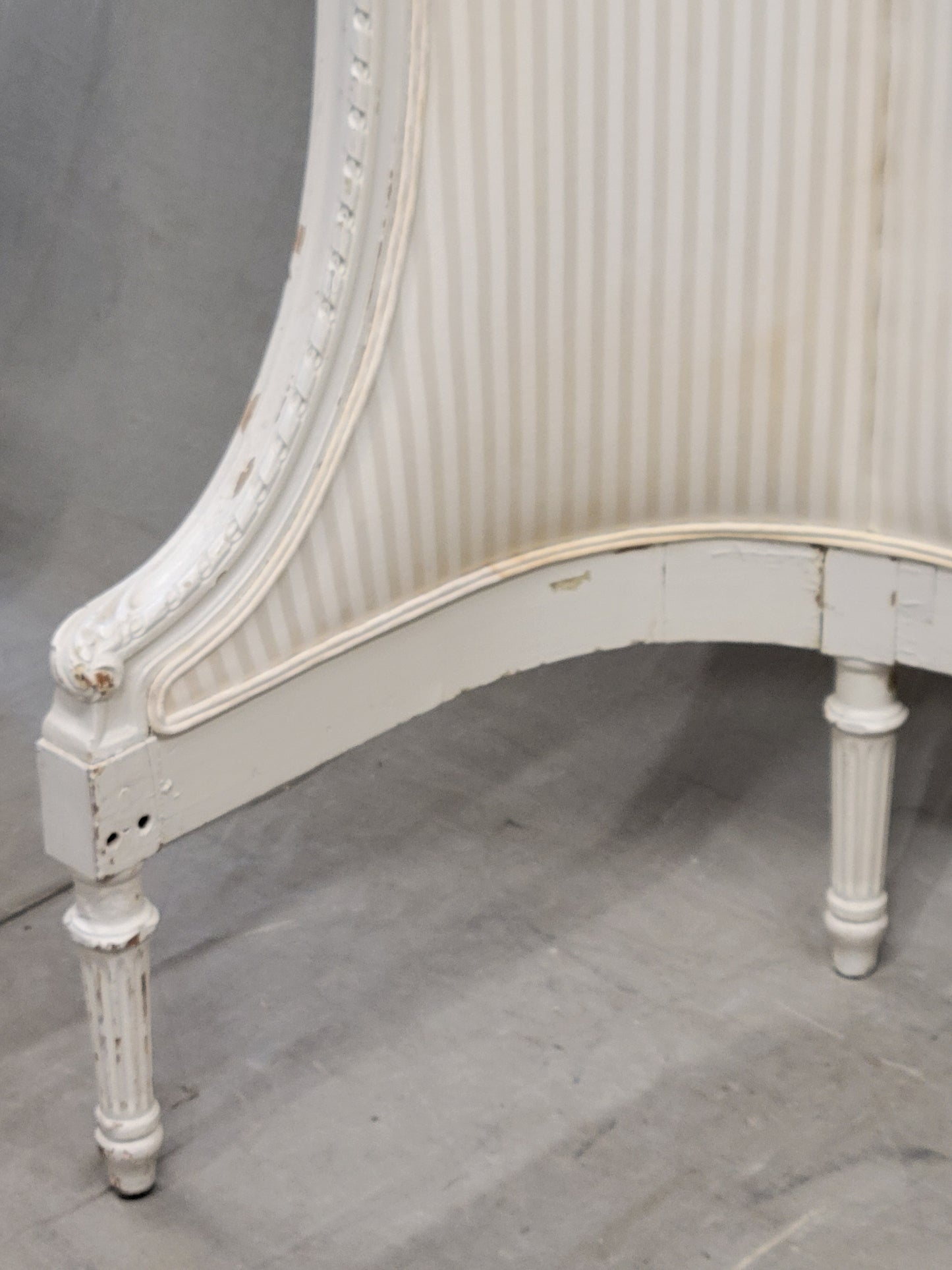 Pair of Antique French Curved Twin Headboards With Ivory Sateen Upholstery