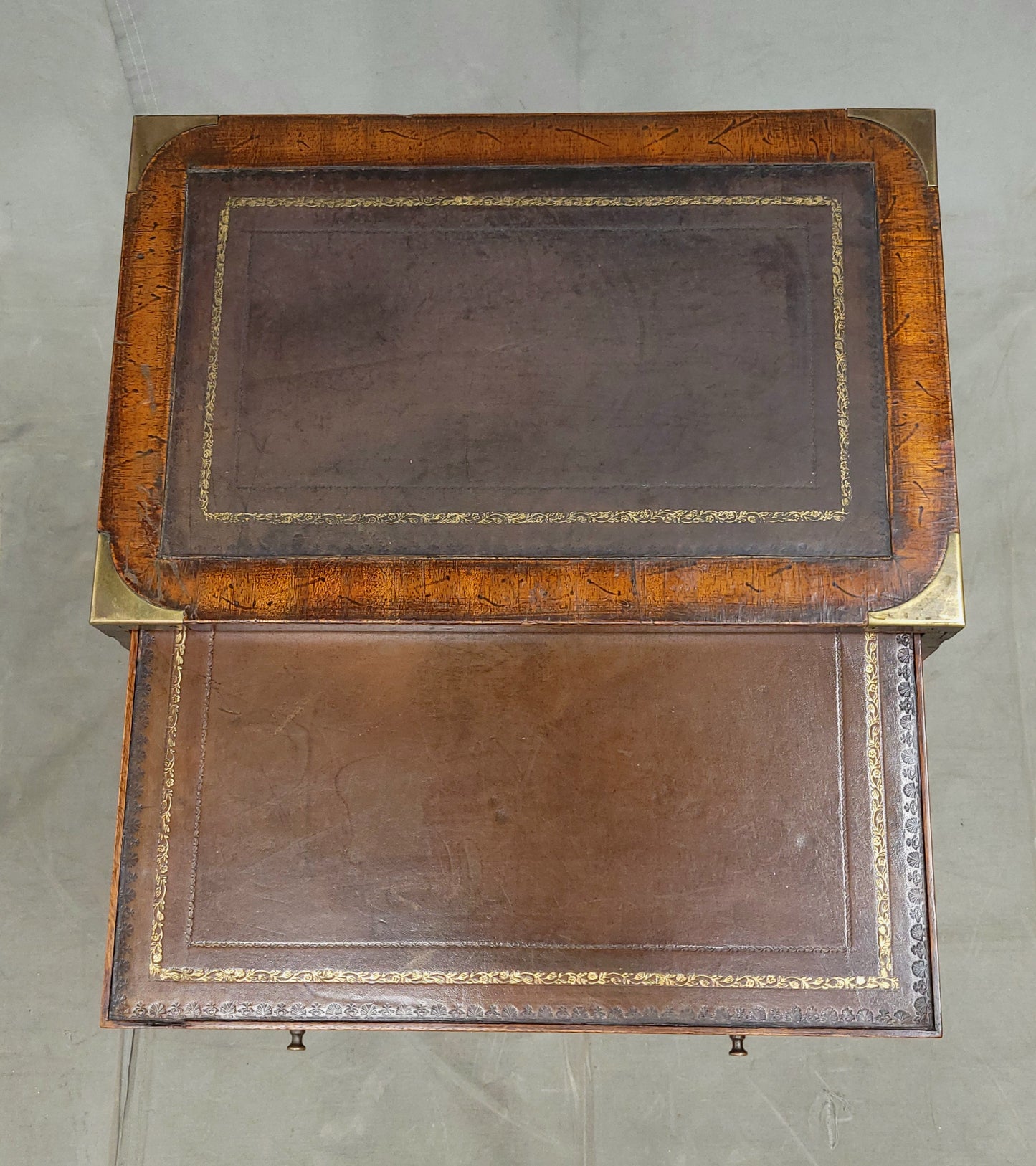 Vintage Campaign Style English Nightstands with Leather - a pair