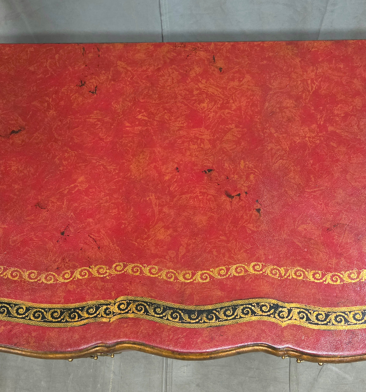 Vintage Theodore Alexander Red Leather Wrapped Serpentine Chest of Drawers