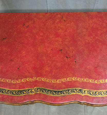 Vintage Theodore Alexander Red Leather Wrapped Serpentine Chest of Drawers
