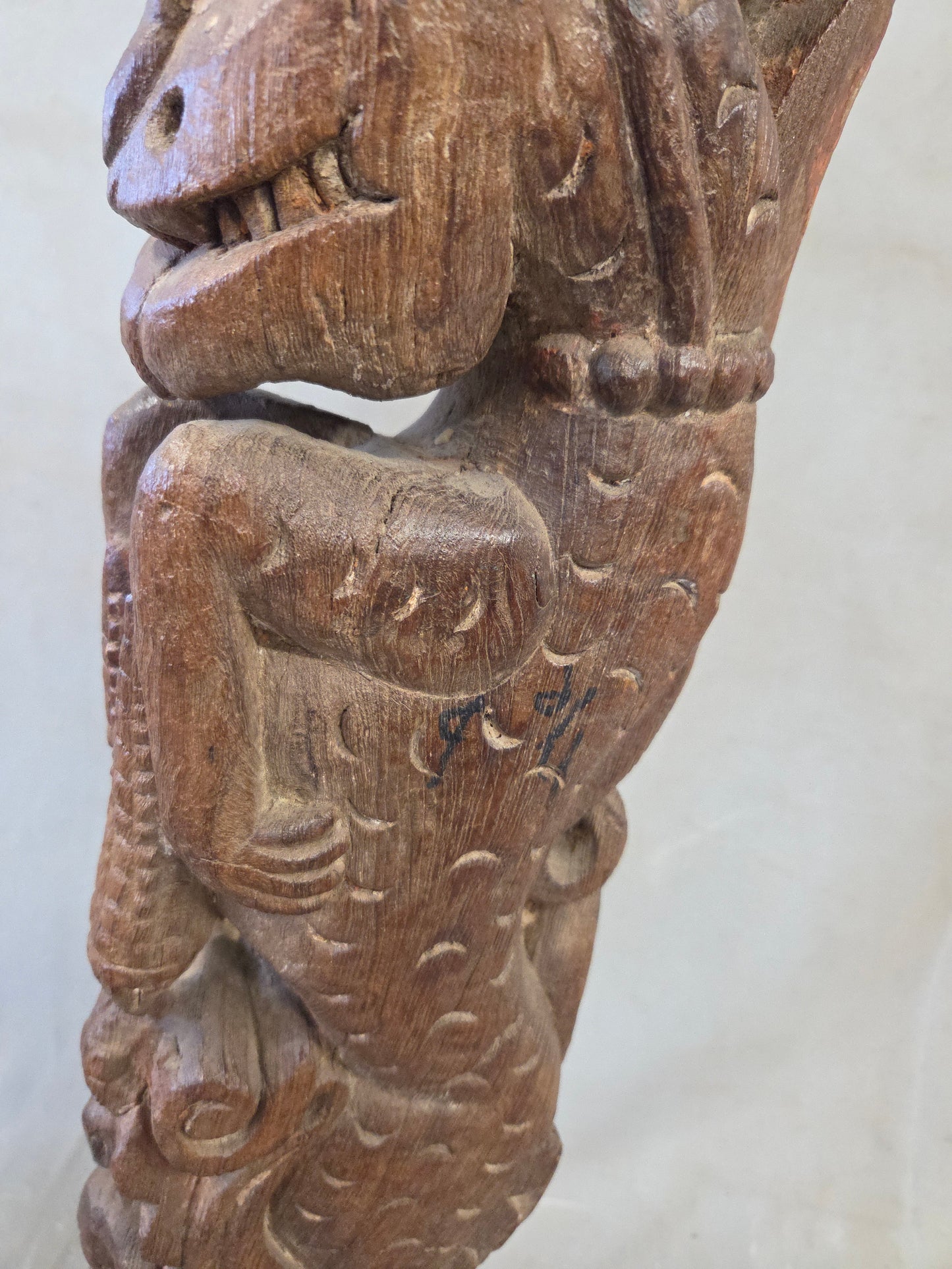 Antique Indian Hand Carved Naga Architectural Remnant on a Custom Metal Stand