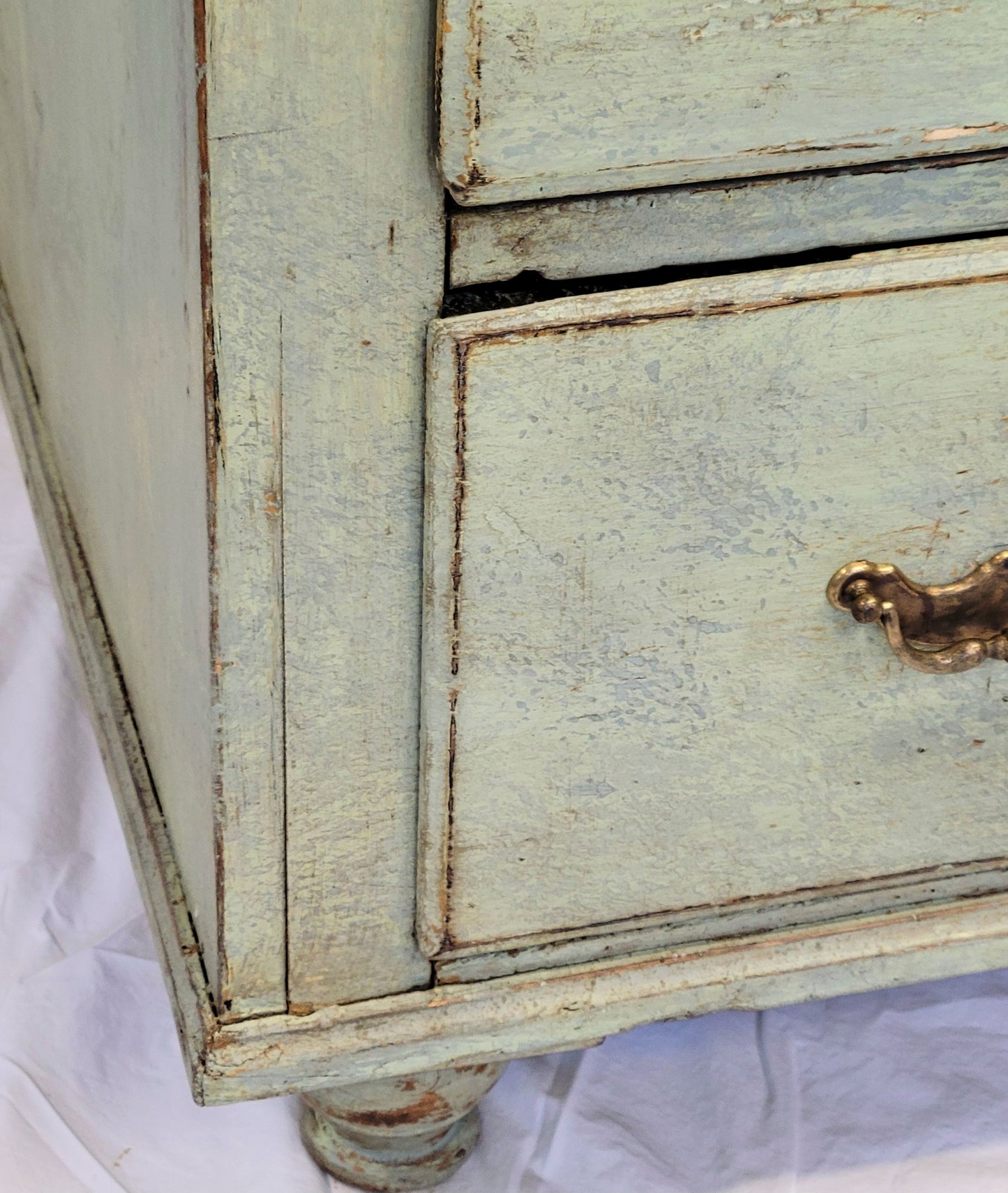 Antique European Rustic Pine Seafoam Painted Dresser Chest of Drawers