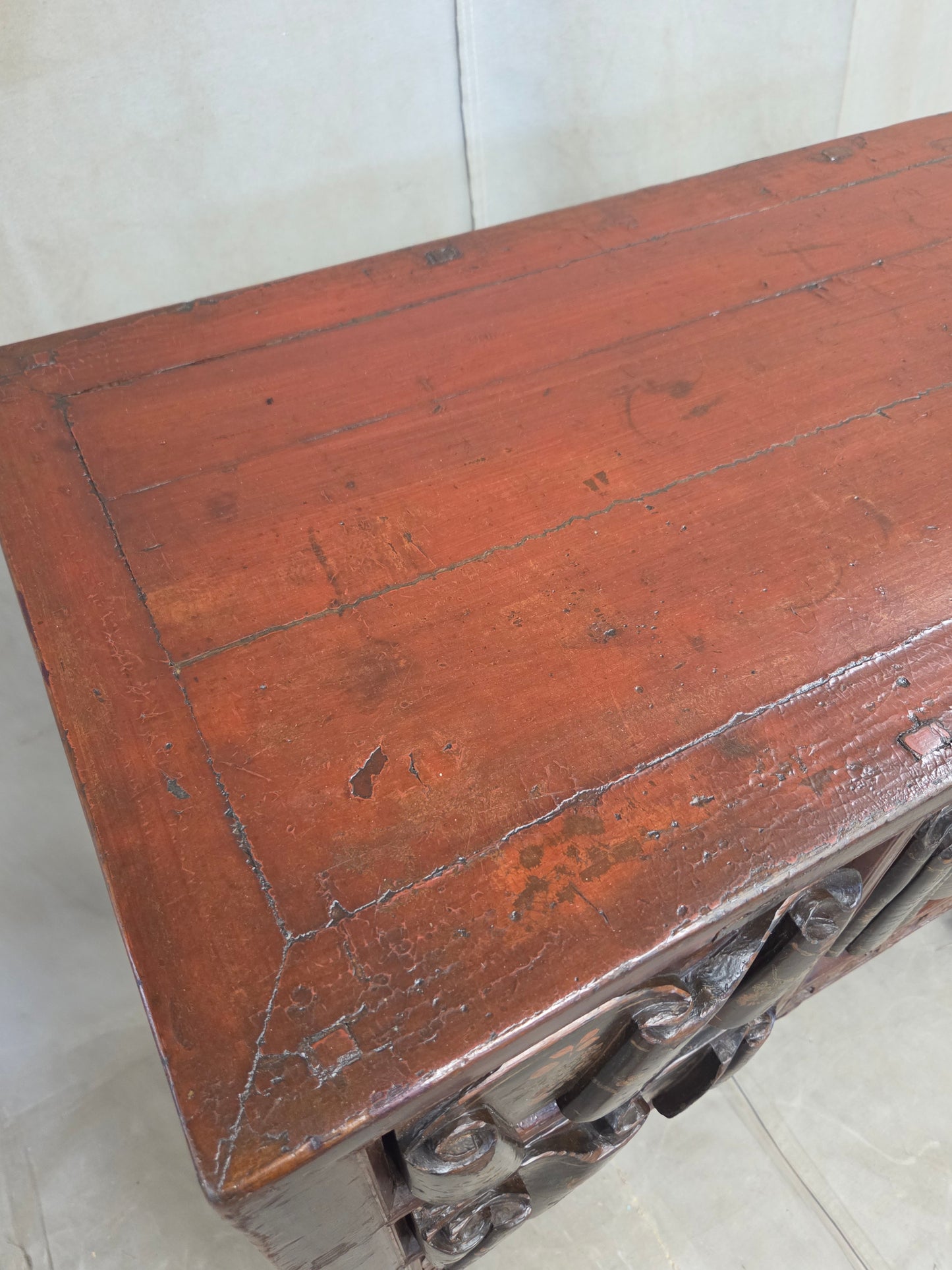 Antique Chinese Qing Dynasty Lacquer Side Table with Birds and Flowers