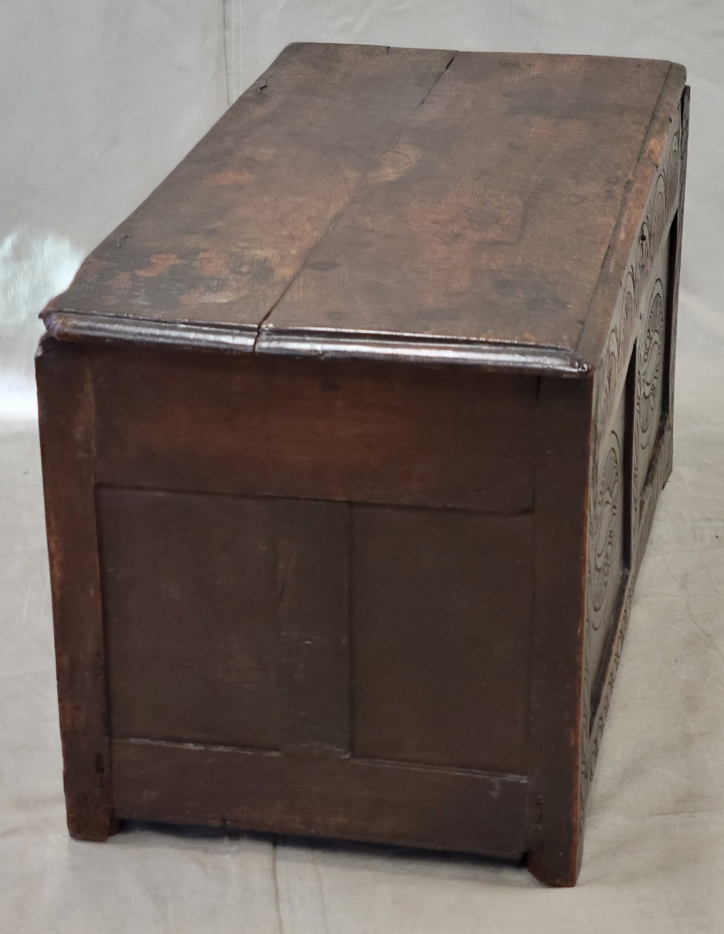 Antique 1800s English Carved Oak Coffer Storage Trunk Box