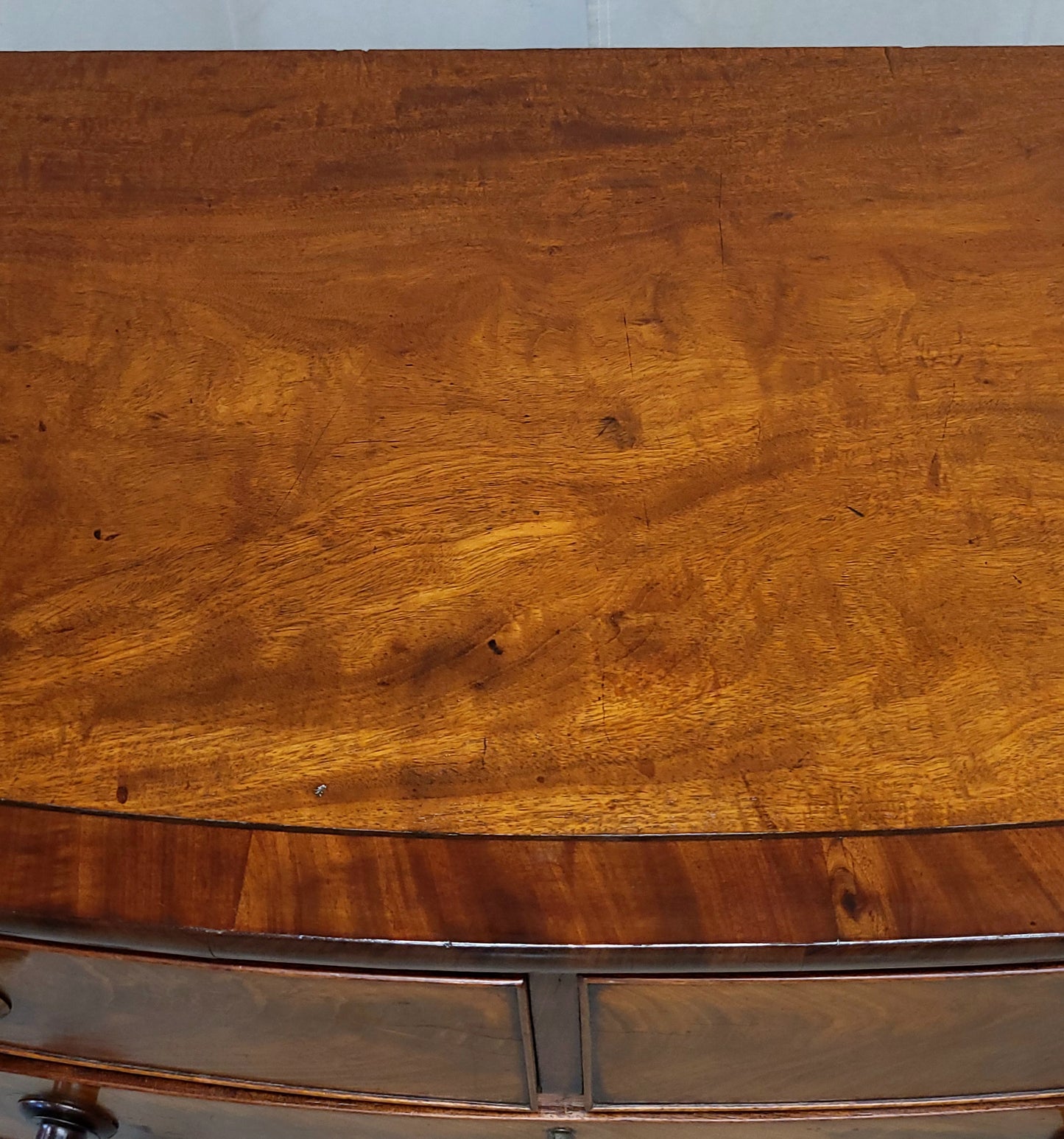 Antique English Edwardian Figured Mahogany Dresser With Original Knobs