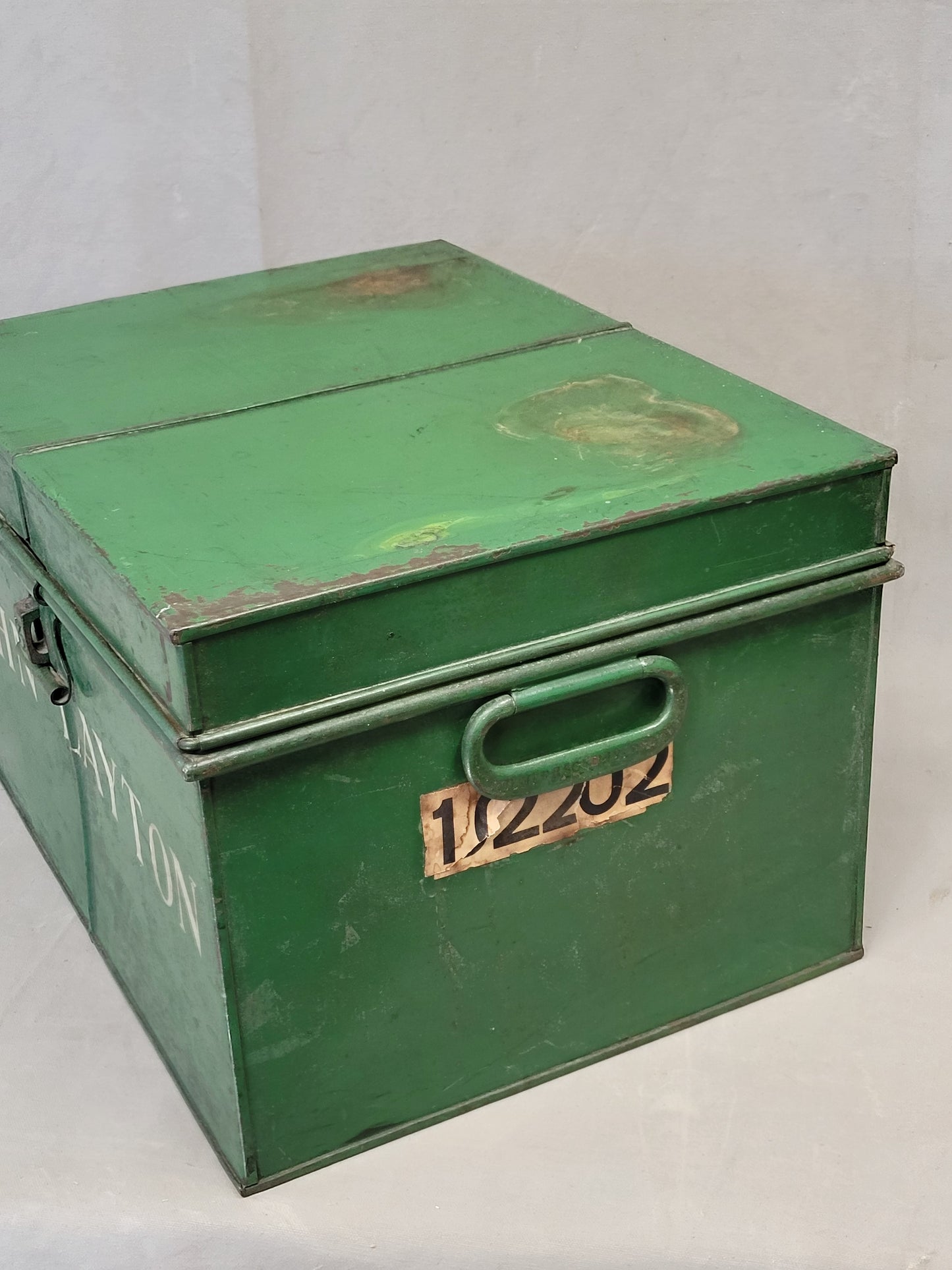 Antique English Iron Milner's Strong Box Painted Green With John Layton Inscription (RL)