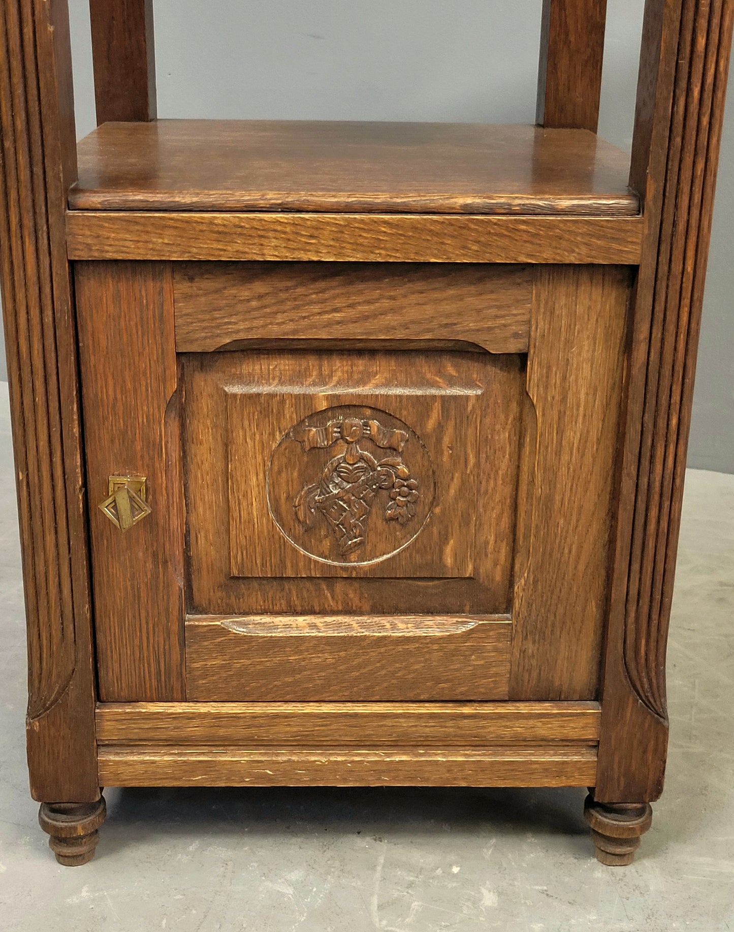 Antique European Oak and Italian Marble Pot Cupboards Nightstands - a Pair