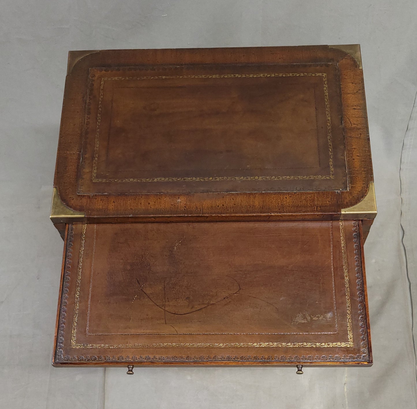 Vintage Campaign Style English Nightstands with Leather - a pair