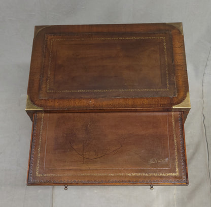 Vintage Campaign Style English Nightstands with Leather - a pair