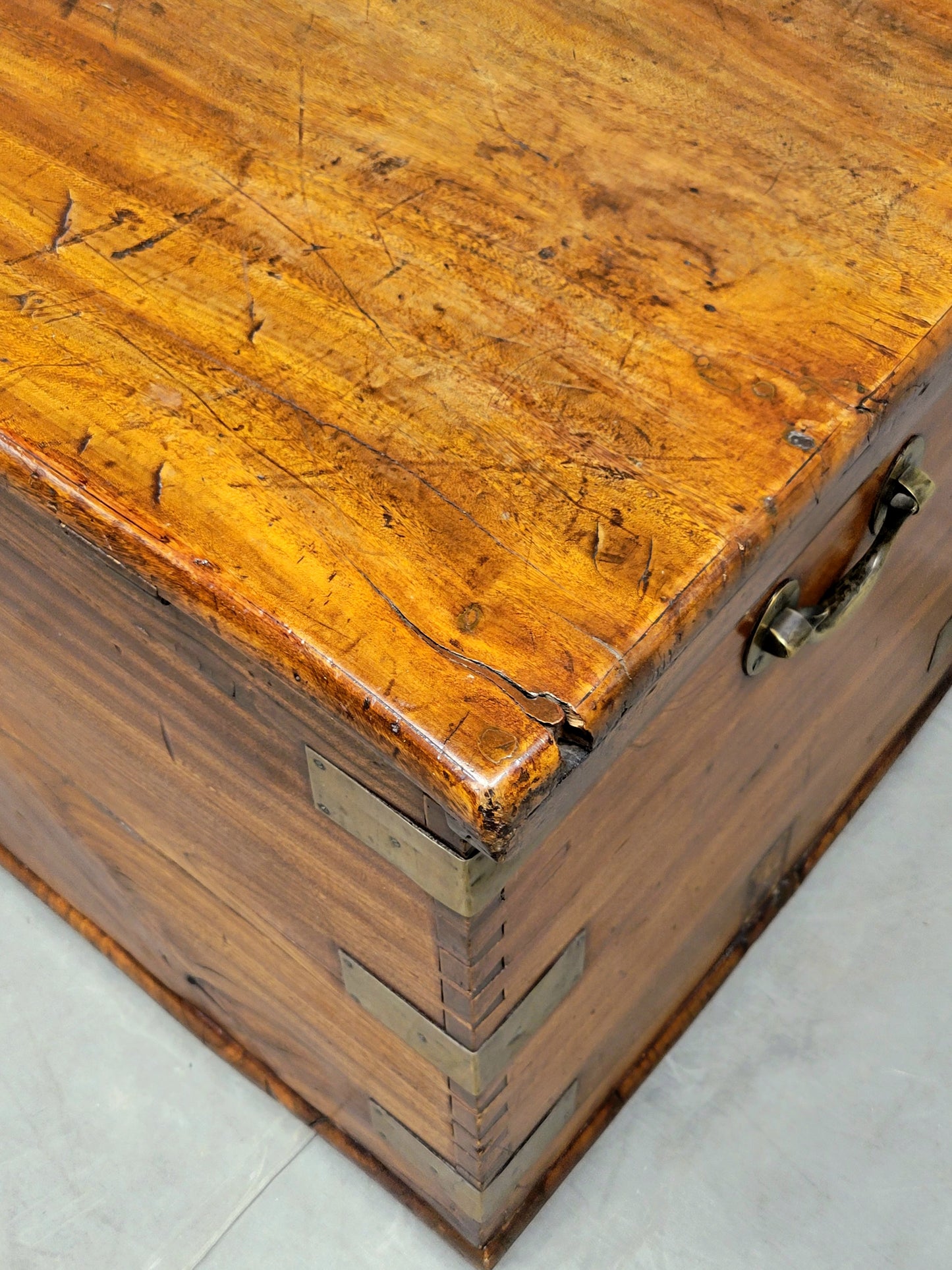 Antique British Colonial Hardwood and Brass Monogrammed Travel Trunk