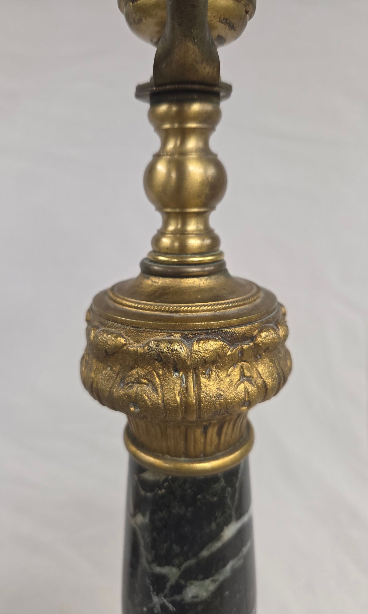 Vintage Pair French Empire Neoclassical Style Marble and Gilt Bronze Table Lamps