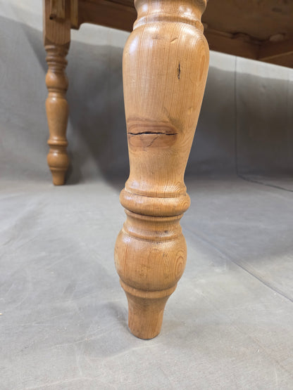 Vintage English Pine Rustic Turned Leg 8' Long Dining Farmhouse Table