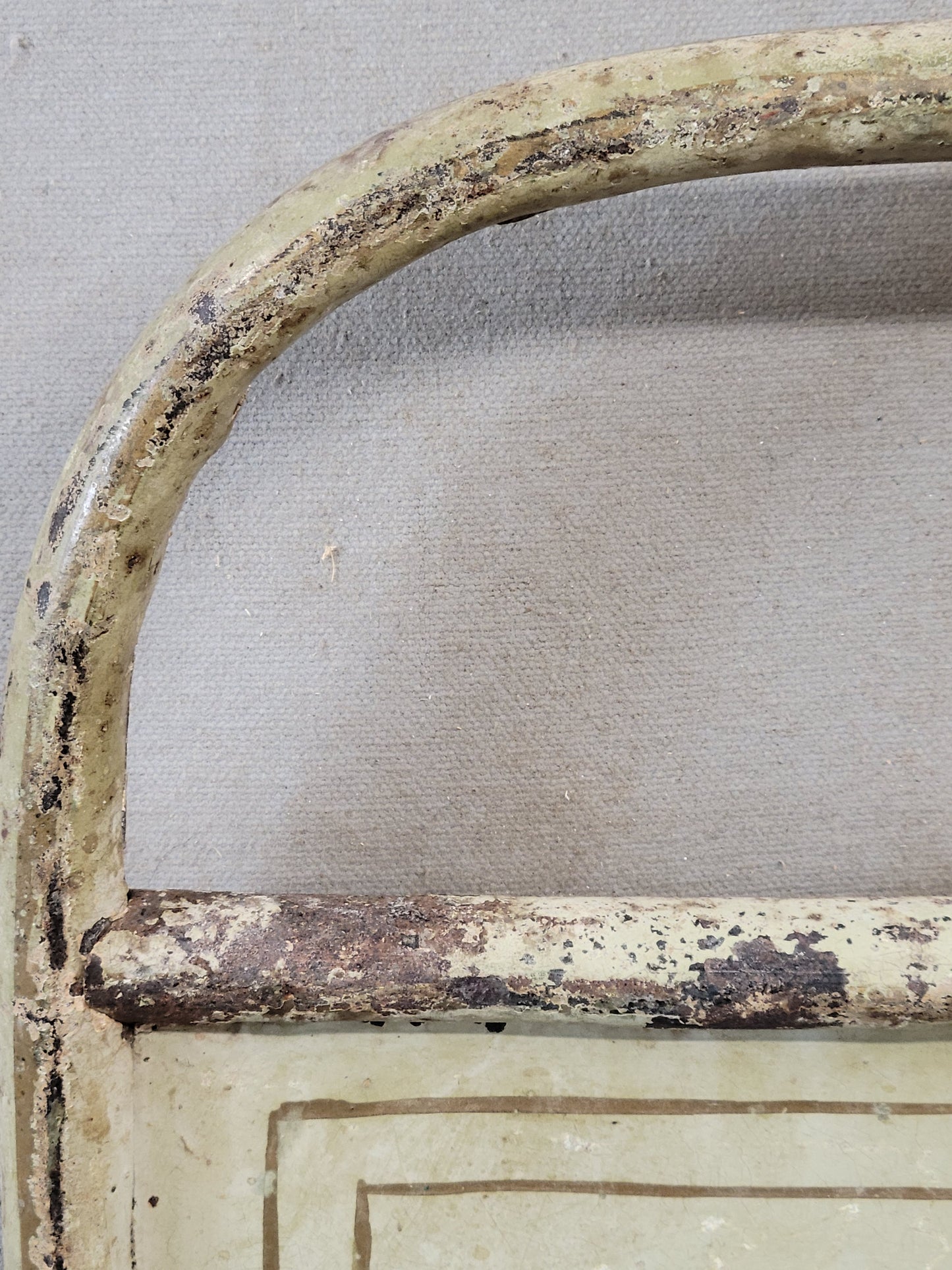 Antique French Art Nouveau Painted Iron and Brass Twin Headboard