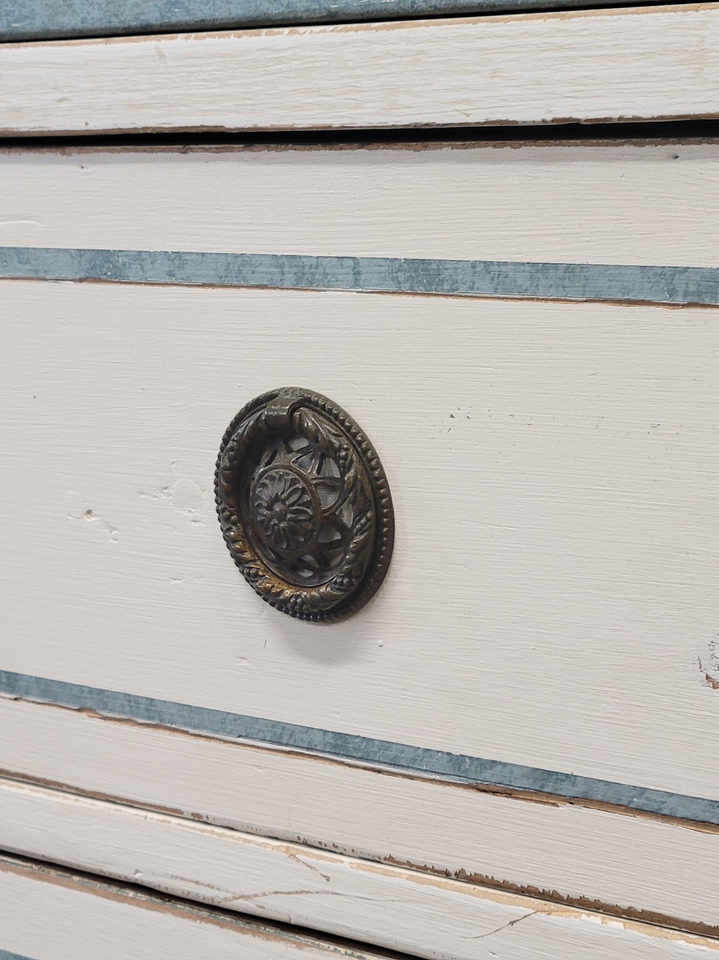 Antique English Pine Painted Dresser Chest of Drawers with Greek Key Motif