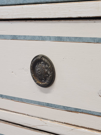 Antique English Pine Painted Dresser Chest of Drawers with Greek Key Motif