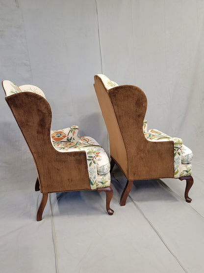 Vintage Woodmark Mary Webb Wood "Tree of Life" Wingback Chairs - a Pair