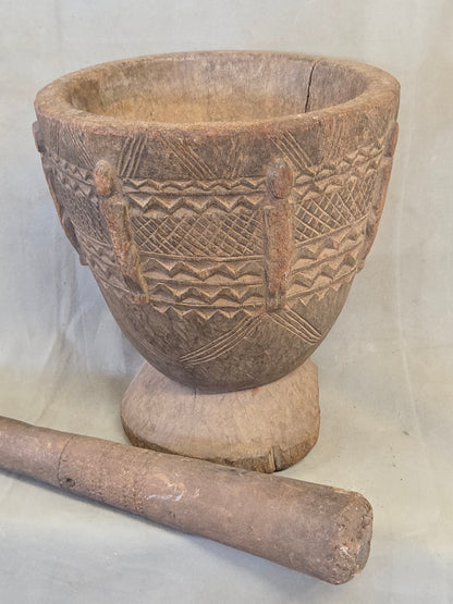 Old African Dogon Hand Carved Wood Oversized Mortar and Pestle