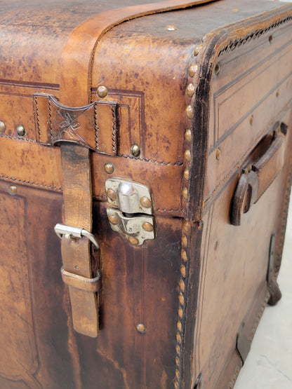 Antique Circa 1875 Sole Leather Clad Western Trunk