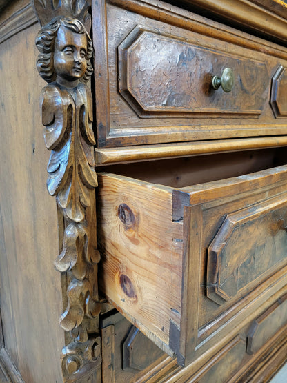 Antique 18th Century Italian (Bergamo, Lombardy) Burl Walnut Chest of Drawers