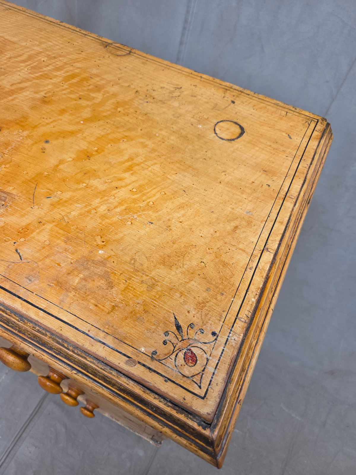 Antique Late 19th Century English Pine Faux Bois Maple Chest of Drawers