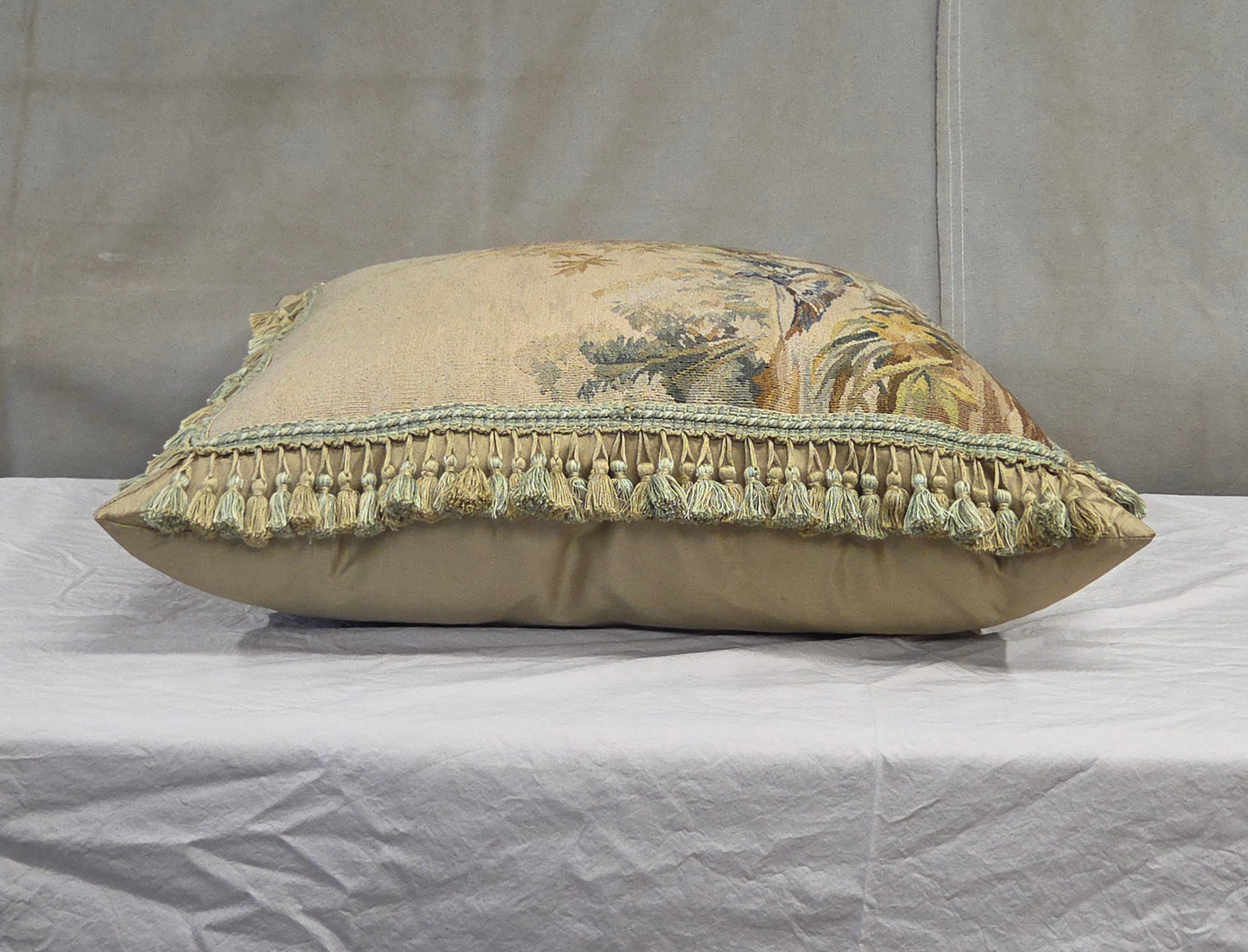 Pair of Antique French Hunt Scene Tapestry Panels Remade Into Down Pillows