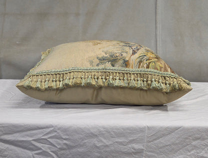 Pair of Antique French Hunt Scene Tapestry Panels Remade Into Down Pillows