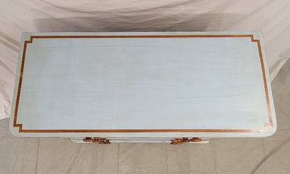 Antique English Blue Painted Dresser With Mahogany Pulls Inset With Mother-of-Pearl