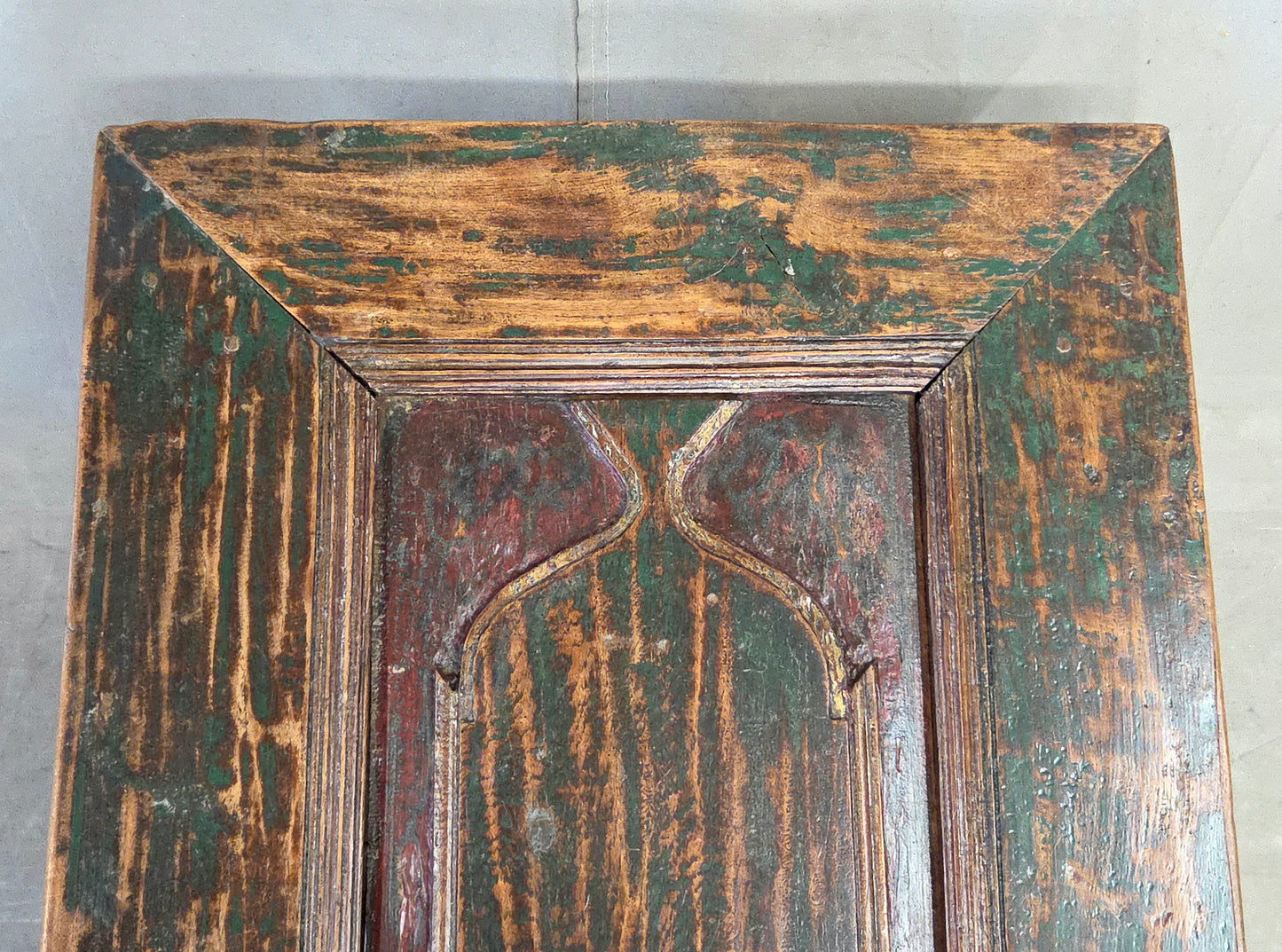 Vintage Teak Coffee Table Made From an Old Reclaimed Door With Green Paint
