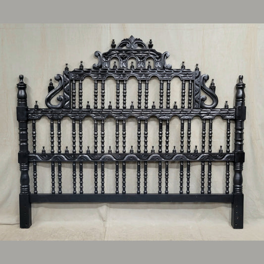 Vintage Spanish Colonial Revival Carved Wood "Pagoda" King Size Headboard