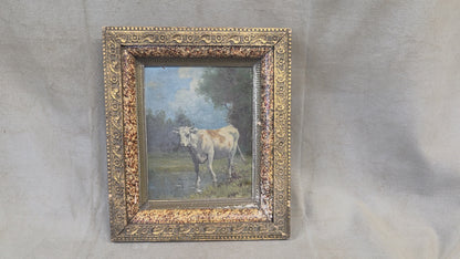 Robert Atkinson Fox (1860-1935), Cow in a Stream, Gouache on Canvas Painting