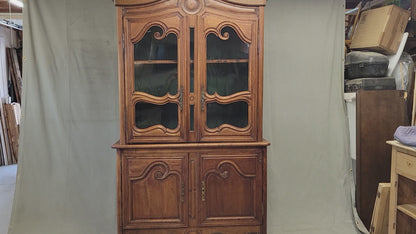 Antique French Provincial 18th c. Pine Deux Corps Pine Buffet with Glass Doors