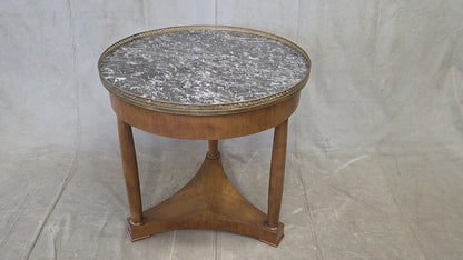 Antique 1930s French Empire or Art Deco Cherry Guéridon Table with Black Marble