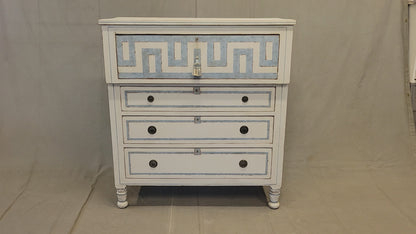 Antique English Painted Dresser Chest of Drawers With Greek Key Motif