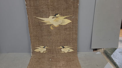 Antique Mongolian Handwoven Wool Blanket with Cranes