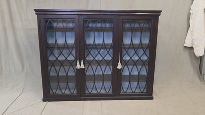 Vintage English Mahogany Bookcase with Lattice Mullions and Adjustable Shelves
