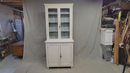 Antique English Country Painted Two Piece China or Curio Cabinet