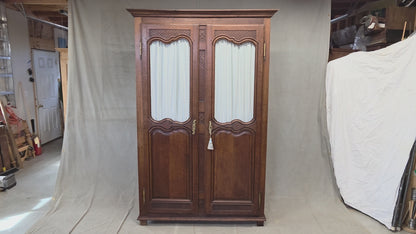 Antique French Provincial Wardrobe with Wire Grills and Interior Blue Curtains