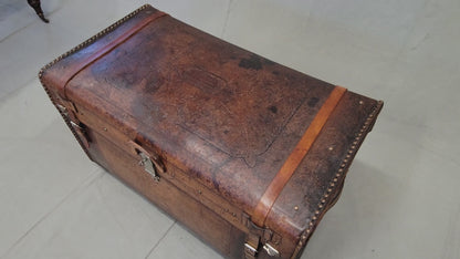 Antique Circa 1875 Sole Leather Clad Western Trunk