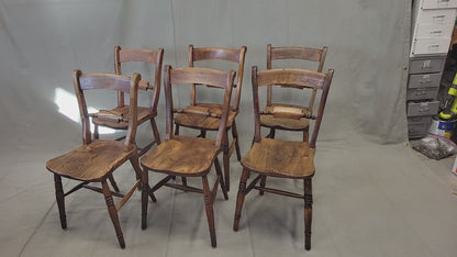 Antique 19th Century English Country Elm Oxford Bar-Back Side Chairs - Set of 6