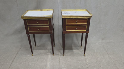 Vintage Mahogany and Marble Spanish Nightstands With Brass Ormolu - A Pair