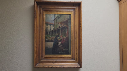 Antique Early 1900s Oil on Panel of a Venetian Market Scene by M.S. Loresen (?)