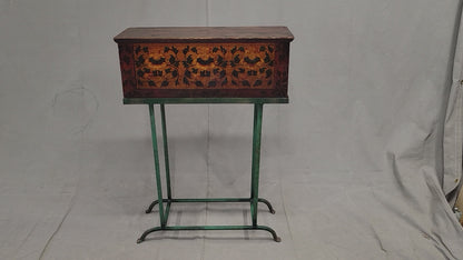 Antique Tibetan Lacquer Altar Box With Drawer on a Modern Steel Stand / Console Table (RL)