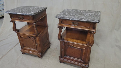 Antique Austrian Walnut and Black Marble Top Nightstands - a Pair