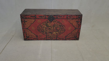 Antique Early 1900s Tibetan Trunk With Original Paint in Dragon Motif