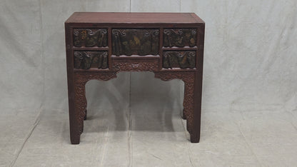 Antique Chinese Qing Dynasty Lacquer Side Table with Birds and Flowers
